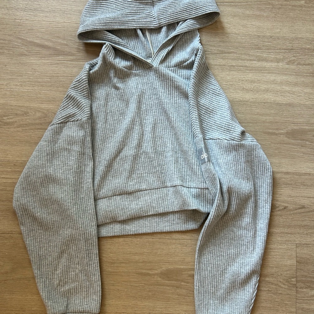 ALO Yoga Heather Gray Ribbed Hoodie